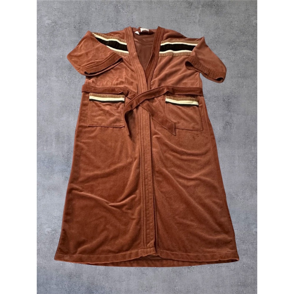 Sears The Mens Store Robe Mens One Size Brown Vintage 70s Velour Belted EUC